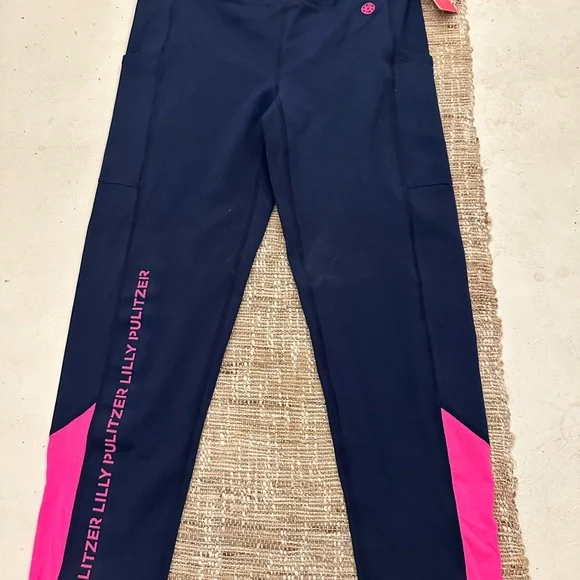 Lilly Pulitzer Fabletics Women's Navy and Pink Leggings Small - Picture 1 of 5